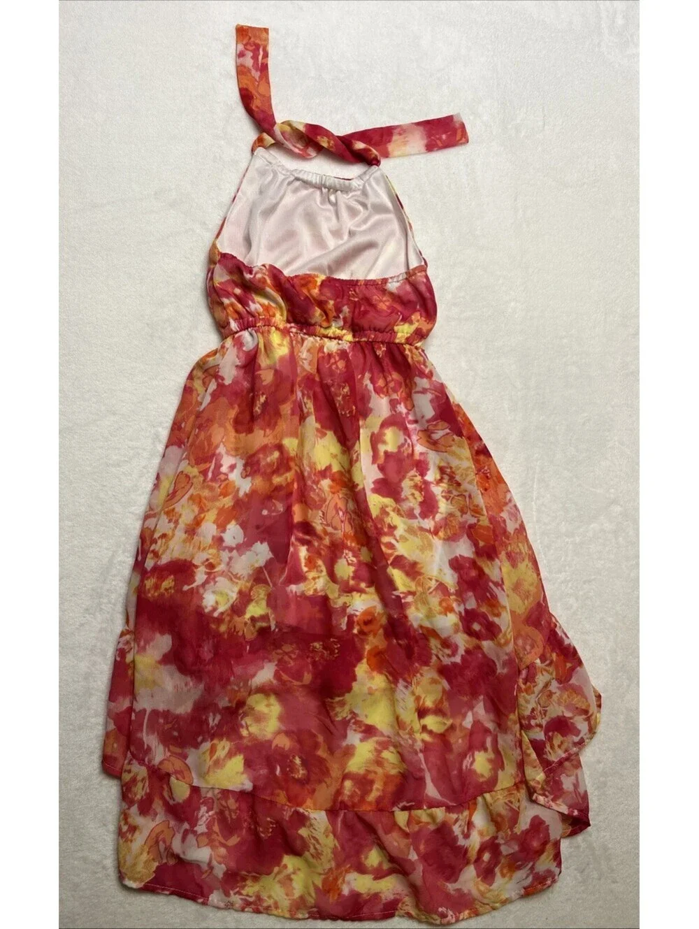 Place Girls Halter Summer Dress Pink Multicolor Floral Hi-Lo Hem Size 5/6